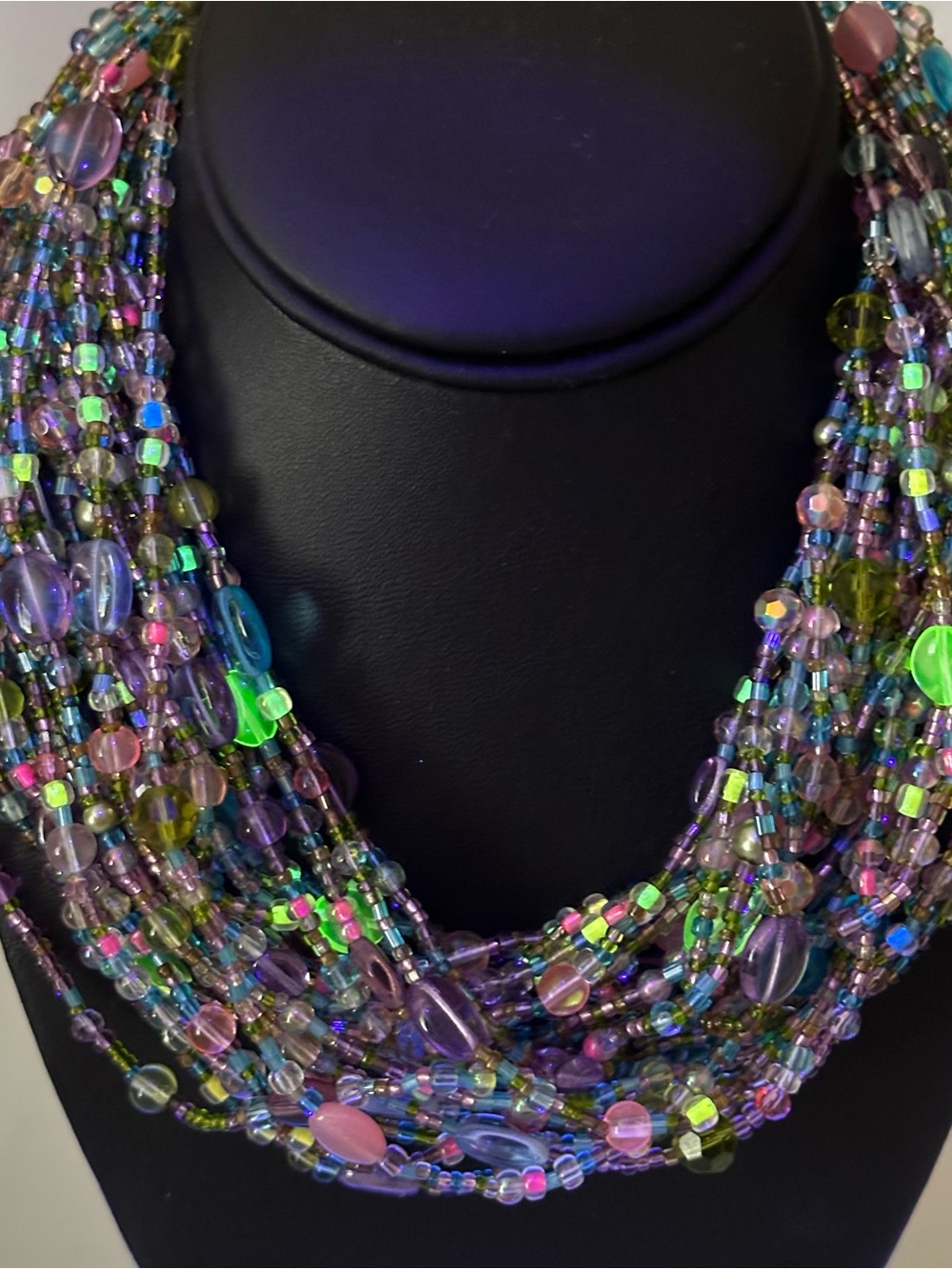 Joan Rivers Necklace Uranium Glass Pastel Czech Bead Statement Book Piece Long - Picture 9 of 14